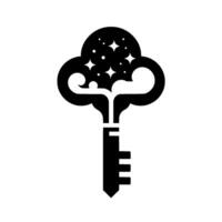 Celestial Key A Black Silhouette of a Key Adorned with Stars and Dots on a White Background. vector