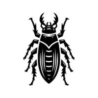 Bold Black and White Illustration of a Stylized Beetle with Exaggerated Features and a Symmetrical on a Clean White Background. vector