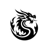 Intricate Black Dragon Spiraling in a Circular Formation with Sharp Spikes and Firelike Embellishments on White Background. vector