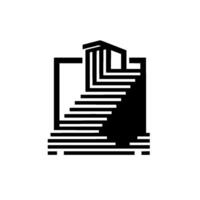 Geometric Black and White Illustration of a Staircase Rising to a Structure, Abstract Architectural , Minimalist Art. vector