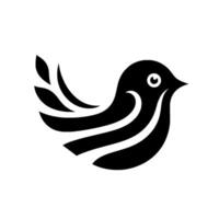 Minimalist Black Bird on White Background Stylized Silhouette with Curved Wings and Eye. vector