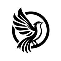 A stylized black and white bird with spread wings, framed in a circle, representing freedom and flight. vector