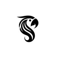 A minimalist, elegant black and white parrot featuring a stylized avian profile on a plain white backdrop. vector