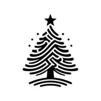 Minimalist Black and White Christmas Tree with Star, Abstract Lines and Decorative Dots, Festive and Modern. vector