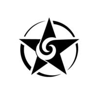 A black pentagram symbol inside a circle with a white spiral center on a white backdrop. vector