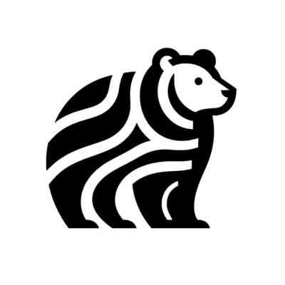 Stylized Black and White Bear , Featuring Striped Fur Pattern, Minimalist on a White Background