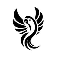 Minimalist Black and White Parrot with Elegant Swooping Wing Silhouette and Clean Lines on a White Background. vector