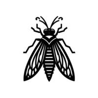 Minimalist Black and White of a Bee with Intricate Wing Detailing, Showcasing Geometric Patterns vector