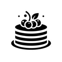 Monochrome Layer Cake Illustration with Cherries and Leaf, Simple, Elegant, Dessert, Black and White . vector