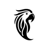 Bold Black White Parrot Head , Minimalist , Illustration with Elegant Curve Details, Isolated on White Background. vector