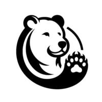 Smiling Bear Mascot A cheerful bear in a circular embrace, paw raised, in a simple black and white . vector