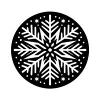 Black and white circular winter snowflake with star accents, creating a festive, symmetrical pattern on a bright white background. vector