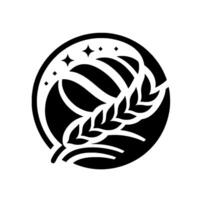 Black and White Round with Wheat, Stars, and Abstract Arcs a minimalist emblem of abundance and quality. vector