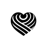Striking Abstract Black Heart with Woven Effect and Dynamic Lines on White Background. vector