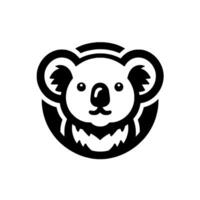 Stylized Black and White Koala Bear with Round, Circular Frame and Minimalist Aesthetic on White Background. vector