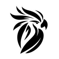 Bold black and white minimalist stylized parrot head with sharp angular shapes, a strong, modern, and striking . vector