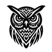 Intricate Black and White Owl Illustration with TribalInspired Patterns on White Background, Closeup View. vector
