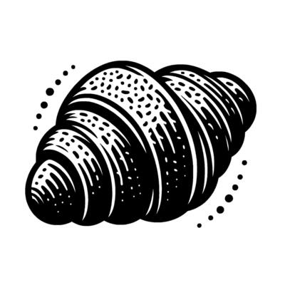 Detailed Black and White Ink Illustration of a Croissant, with Artistic Dots, on a Clean White Background