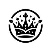 Elegant Black Crown Inside a Circular Frame, Symbolizing Royalty, Power, and Prestige. Monochromatic on White Background. vector