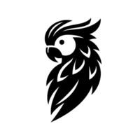 Minimalist Black Parrot Head with Crest and Bold Lines on White Background. vector
