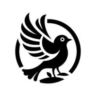A stylized, minimalist black bird enclosed within a circular frame, depicting a serene bird with outstretched wings, perched gracefully, conveying freedom. vector