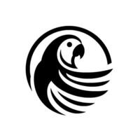 Minimalist Black and White Parrot Featuring Circular Composition and Elegant Stylization on White Background. vector