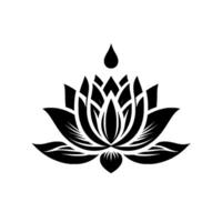 Stylized Black and White Lotus Flower with Water Drop A Minimalist and Symbolic Representation of Purity, Spirituality, and Enlightenment. vector