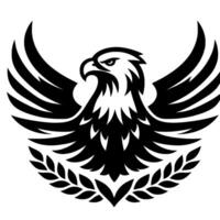 Striking black and white eagle emblem with outstretched wings, framed by a laurel wreath, symbolizing power and freedom. vector