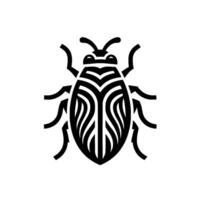 Stylized Black and White Beetle Illustration with Symmetrical, Wavelike Patterns on a White Background. vector