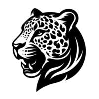 A striking black and white minimalist illustration of a leopards head, showcasing detail in pattern and form. vector