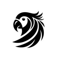 Bold Black and White Parrot Head , Curved Form, Modern Emblem on White Background, Simple . vector