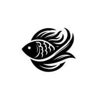 Elegant Black and White Fish with Artistic Fins and Flowing Tail Inside a Circular on a Clean White Background. vector