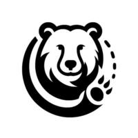 Black and White Bear Circular Featuring a Friendly Bear Head, Paw Prints, and a Minimalist Aesthetic. vector