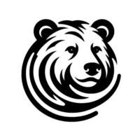 A stylized black and white bear head with swirling elements, embodying strength and wilderness on a pristine white background. vector