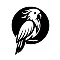 Black and White Parrot Silhouette in a Circle, Clean Minimalist , Focused on the Birds Profile, Artistic Simplicity. vector