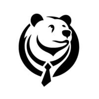 Stylized Black and White Bear with Circular Frame, Featuring a Businessmans Tie and Smiling Face. vector
