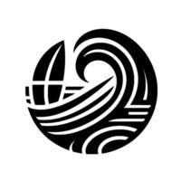 Stylized Black and White Surf A Wave Curves Around a Surfboard, Representing the Oceans Power vector