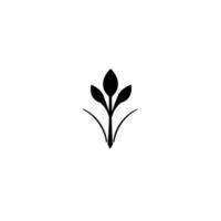 Minimalist, symmetric black floral emblem with three upward leaves, centered on a clean white background, creating a modern, serene aesthetic. vector