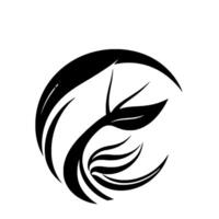 Abstract Black and White Botanical with Circular Composition, Organic Leaf . vector