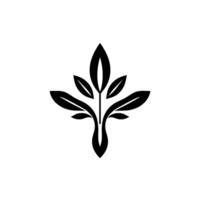Symmetrical Black and White Leafy Branch , Minimalist Botanical Illustration with Organic, Geometric Forms on White Background. vector