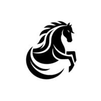 A bold, stylized black silhouette of a rearing horse, set against a clean white background, exuding strength and elegance. vector