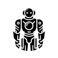 Futuristic Robot in Minimalist Black and White , Central Orb Detailing, Standing Upright, Tech Illustration. vector