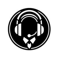 Monochromatic Emblem CircleFramed Customer Service with Headset, Microphone, and Bow Tie Representing Support. vector