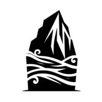 Black and white mountain peak abstract incorporating stylized waves, minimalist and modern, for branding. vector