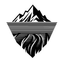 Geometric Black and White Mountain Landscape in Diamond Shape with Horizontal Stripes and Abstract Forms. vector