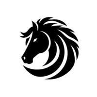 Bold Black Silhouette of a Horse Head in Profile, Surrounded by Flowing, Stylized Mane on White Background. vector