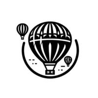 Artistic Black and White Illustration of Hot Air Balloons Floating within a Semicircle, on a Clear White Background. vector