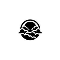 Minimalist black circle featuring stylized clouds partially obscuring a dark sun, casting a subtle shadow. vector