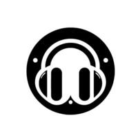 Minimalist Black and White Headphones Centered within a Circle, Simple with Dots, Music or Audio Symbol. vector