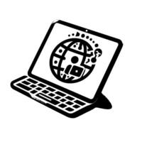 Minimalist Laptop Featuring Global Network , Depicting Connectivity and Technology on a White Backdrop. vector